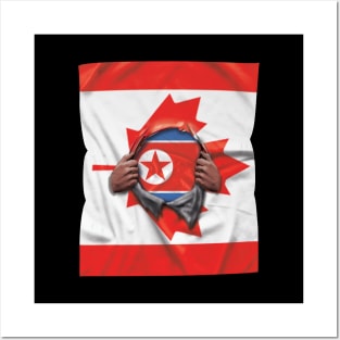 North Korea Flag Canadian Flag Ripped - Gift for North Korean From North Korea Posters and Art